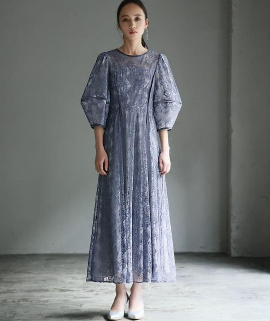 美品 GIRL パフスリーブ レース マキシドレス L 大きい ゆったり 結婚式