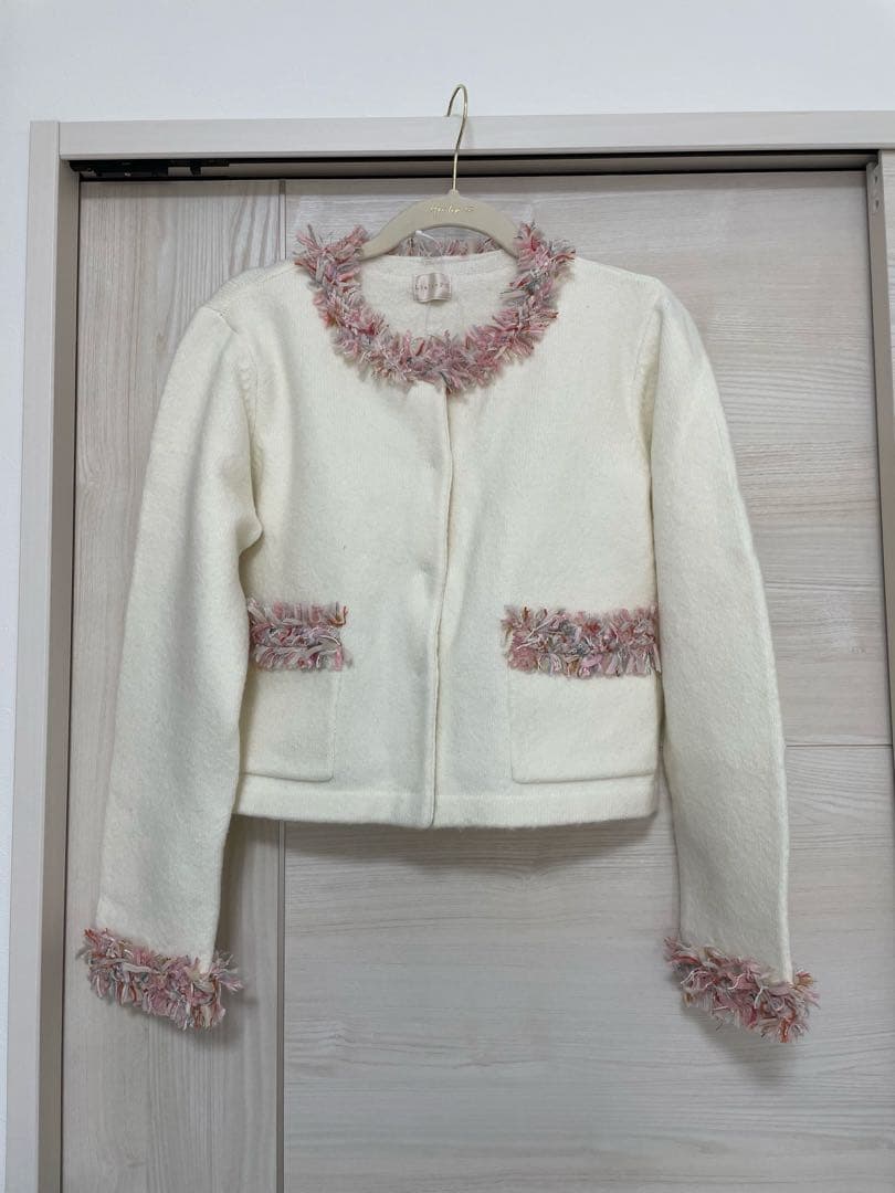 Liala×PG フリンジツイードラウンドネックニットカーディガン