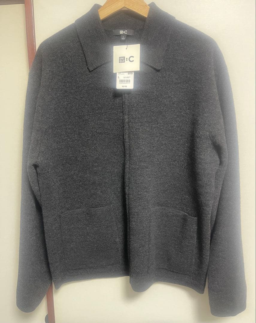 ユニクロC ニットフルジップジャケット ダークグレー Lサイズ