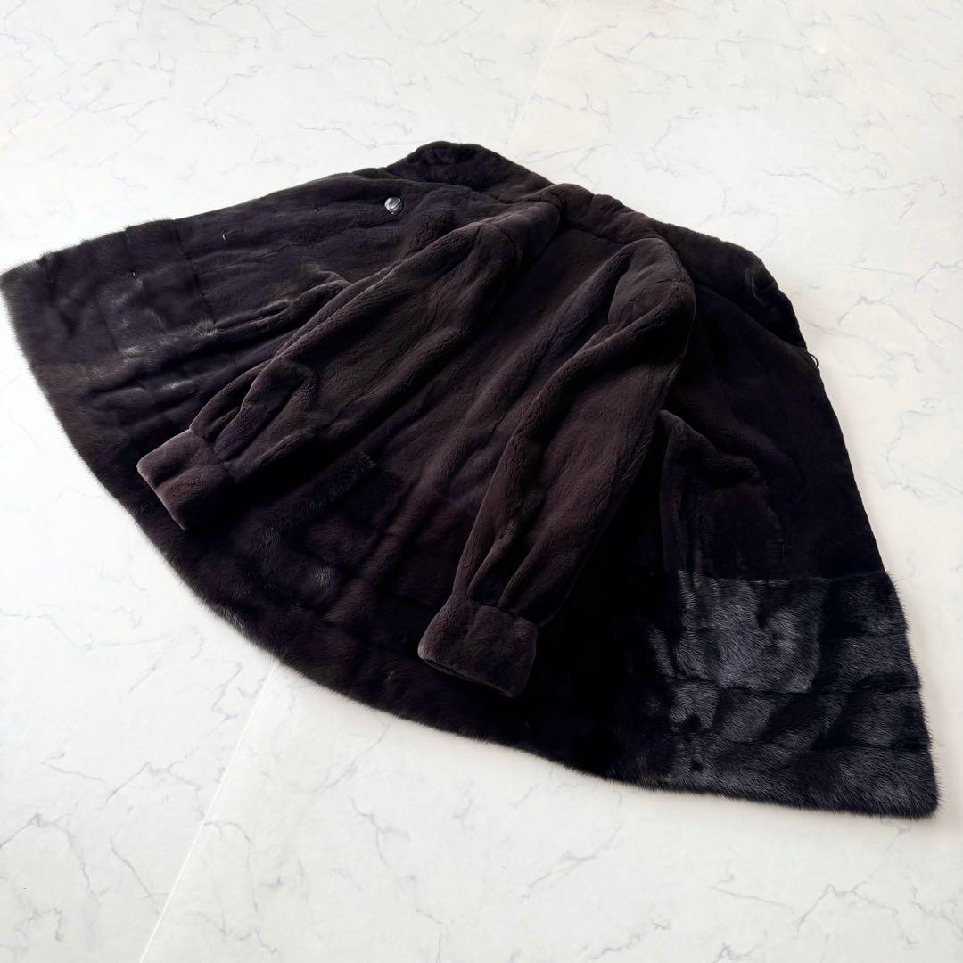 美品✨ サガミンク ミンクファーコート 本毛皮 裾デザイン 毛並み良好 ハーフ丈