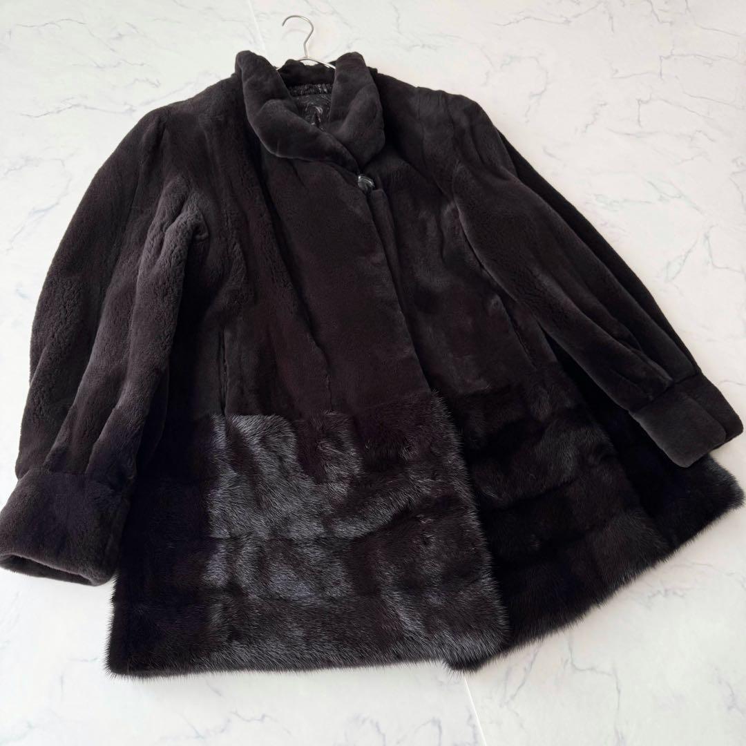 美品✨ サガミンク ミンクファーコート 本毛皮 裾デザイン 毛並み良好 ハーフ丈