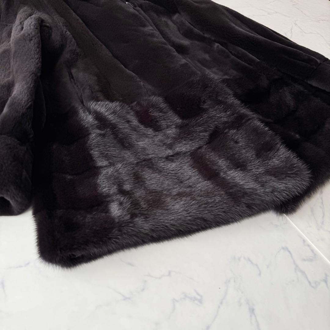 美品✨ サガミンク ミンクファーコート 本毛皮 裾デザイン 毛並み良好 ハーフ丈