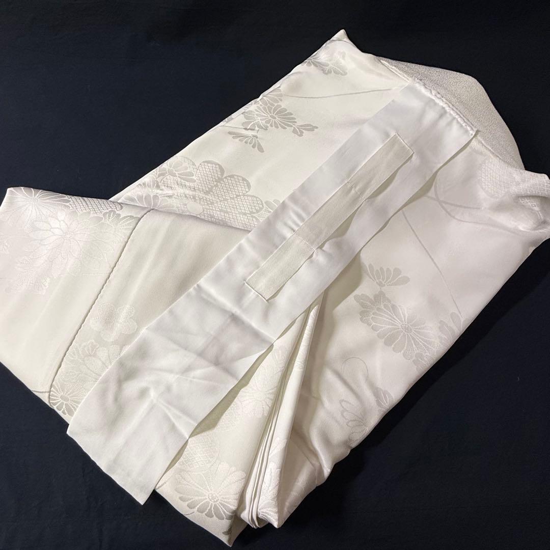 花嫁用　長襦袢 身丈135cm 裄65cm 特別衿　白　化繊 手縫【中古】菊に梅
