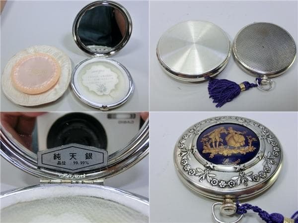 コンパクト■女カメオ純天銀 99.97％ 彫刻 CROWN Limagos 化粧