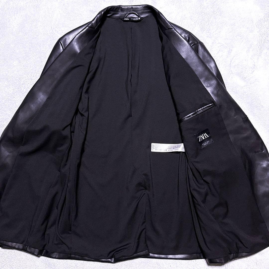 L【未使用】ZARA テーラードジャケット フェイクレザー ブラック メンズ