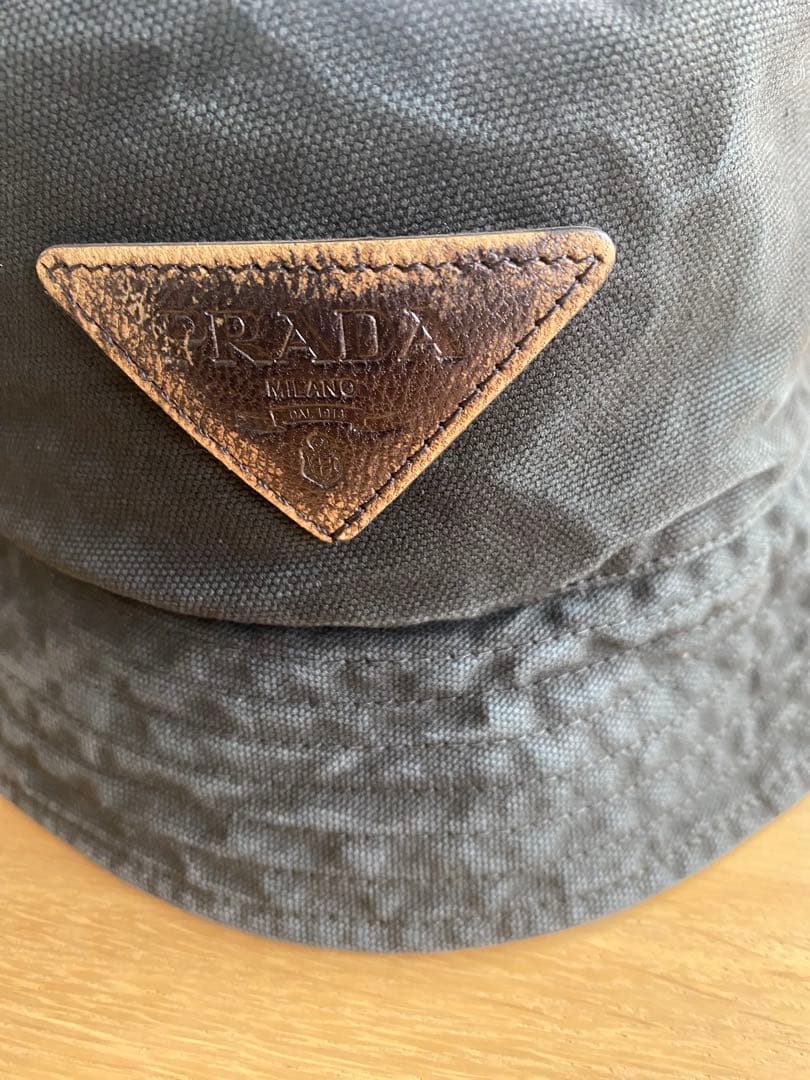 PRADA プラダ ブラック バケットハット ヴィンテージ加工　メンズLサイズ