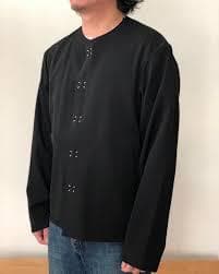 24FW KHOKI ノーカラー フリンジ ウールジャケット 2 ブラック