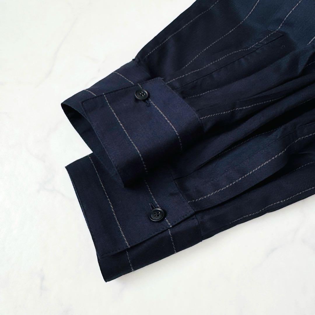 ebure 美品✨ブライトストライプブラウス 取り外しボウタイ ネイビー 38