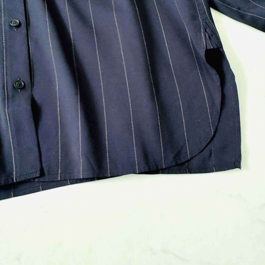 ebure 美品✨ブライトストライプブラウス 取り外しボウタイ ネイビー 38