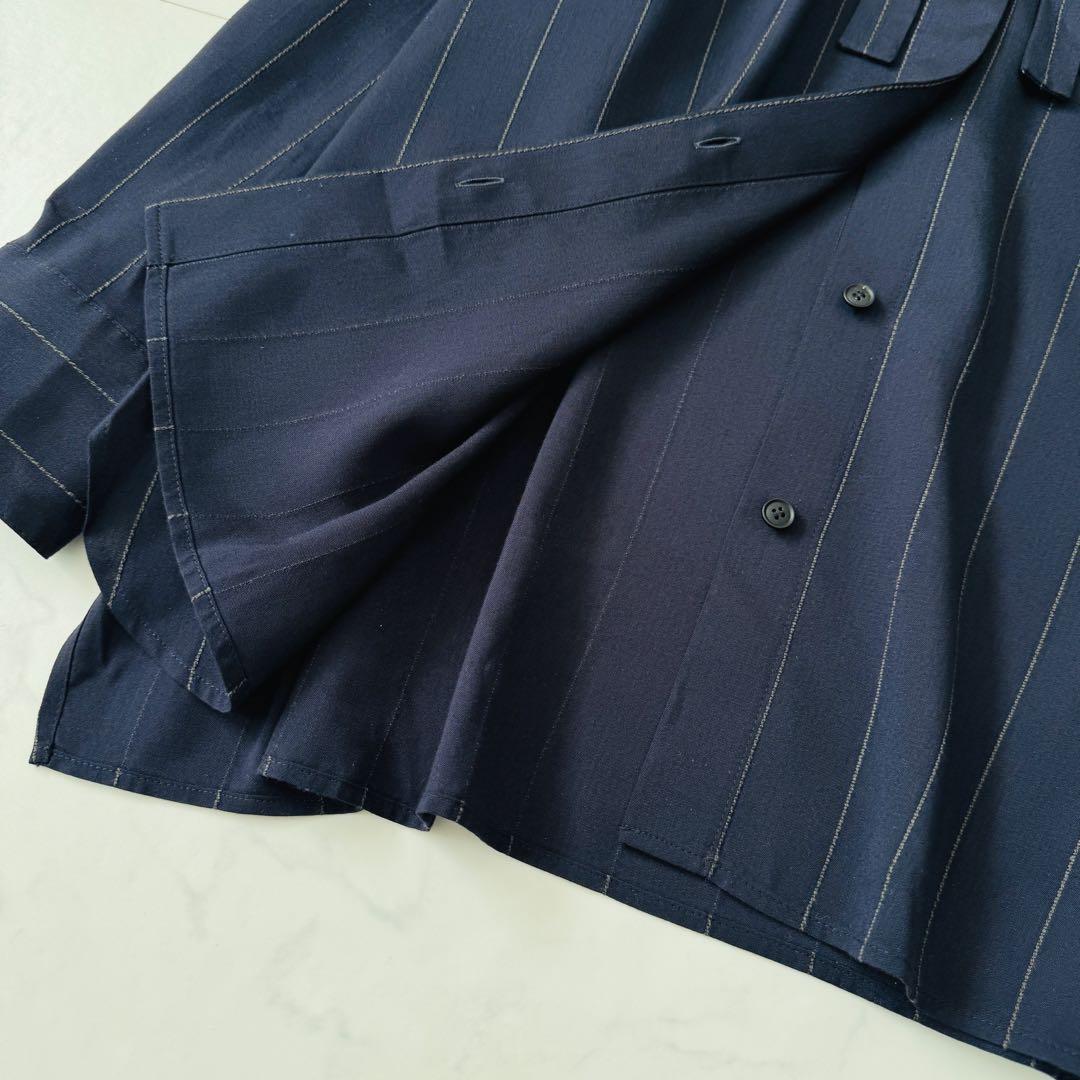 ebure 美品✨ブライトストライプブラウス 取り外しボウタイ ネイビー 38