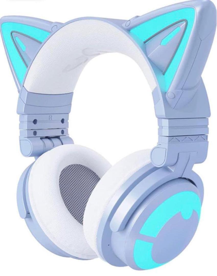【極美品 YOWU】猫耳ヘッドホン ワイヤレス 第3世代 LED 水色 マイク