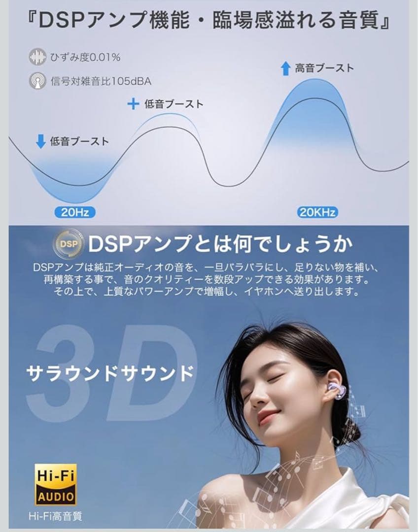 Earaku SoundClip F308 ワイヤレスイヤホン イヤーカフ型