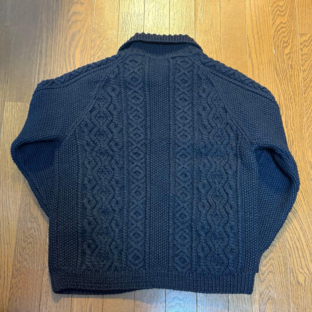 値下げ INVERALLAN グレーネイビー ケーブルニットセーター メンズML