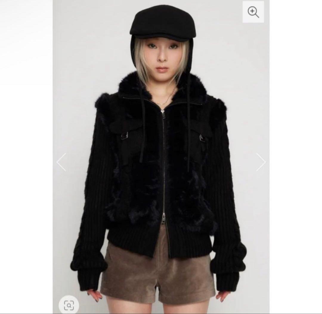 LAGUA GEM CABLE KNIT FAUXUR ブルゾン ブラック