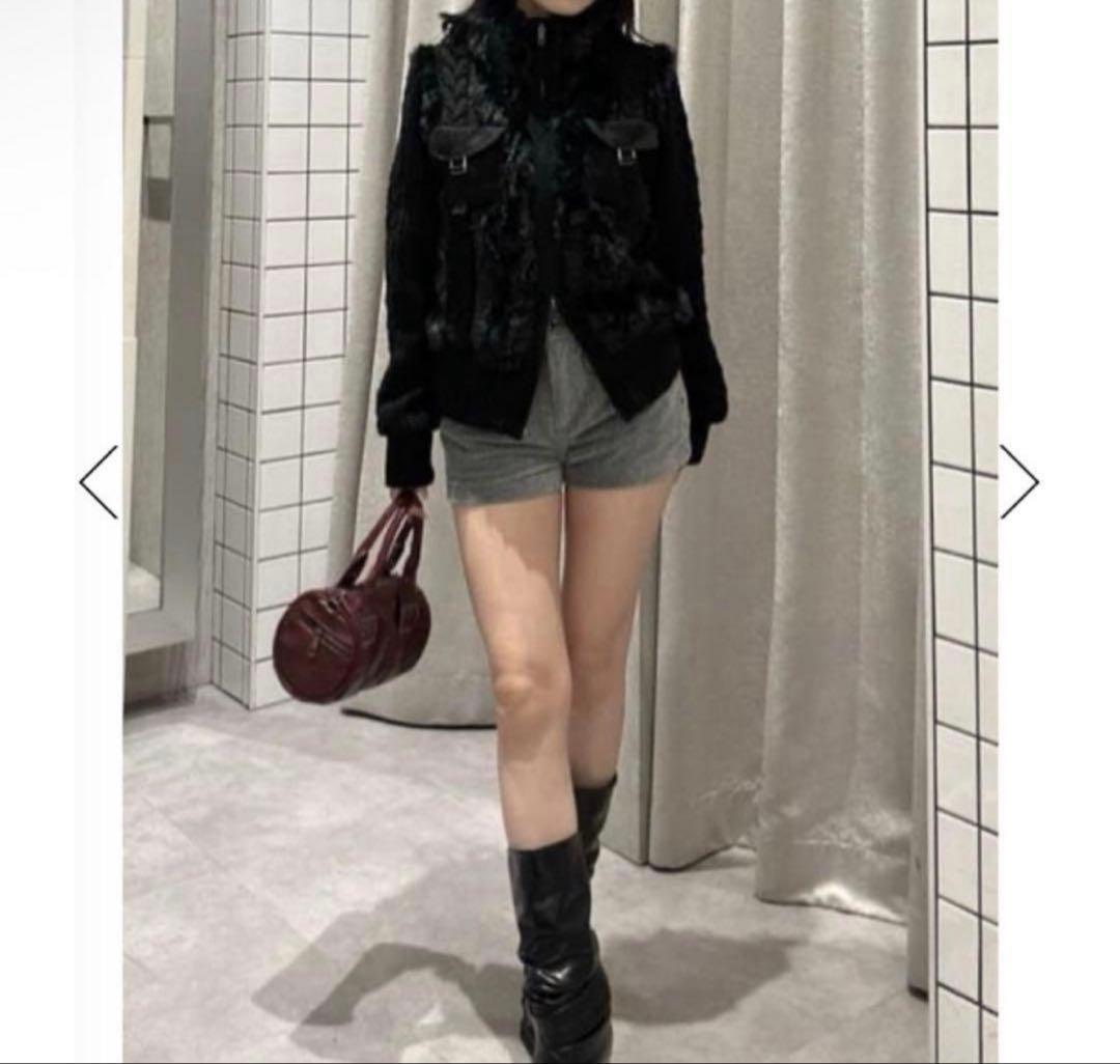 LAGUA GEM CABLE KNIT FAUXUR ブルゾン ブラック