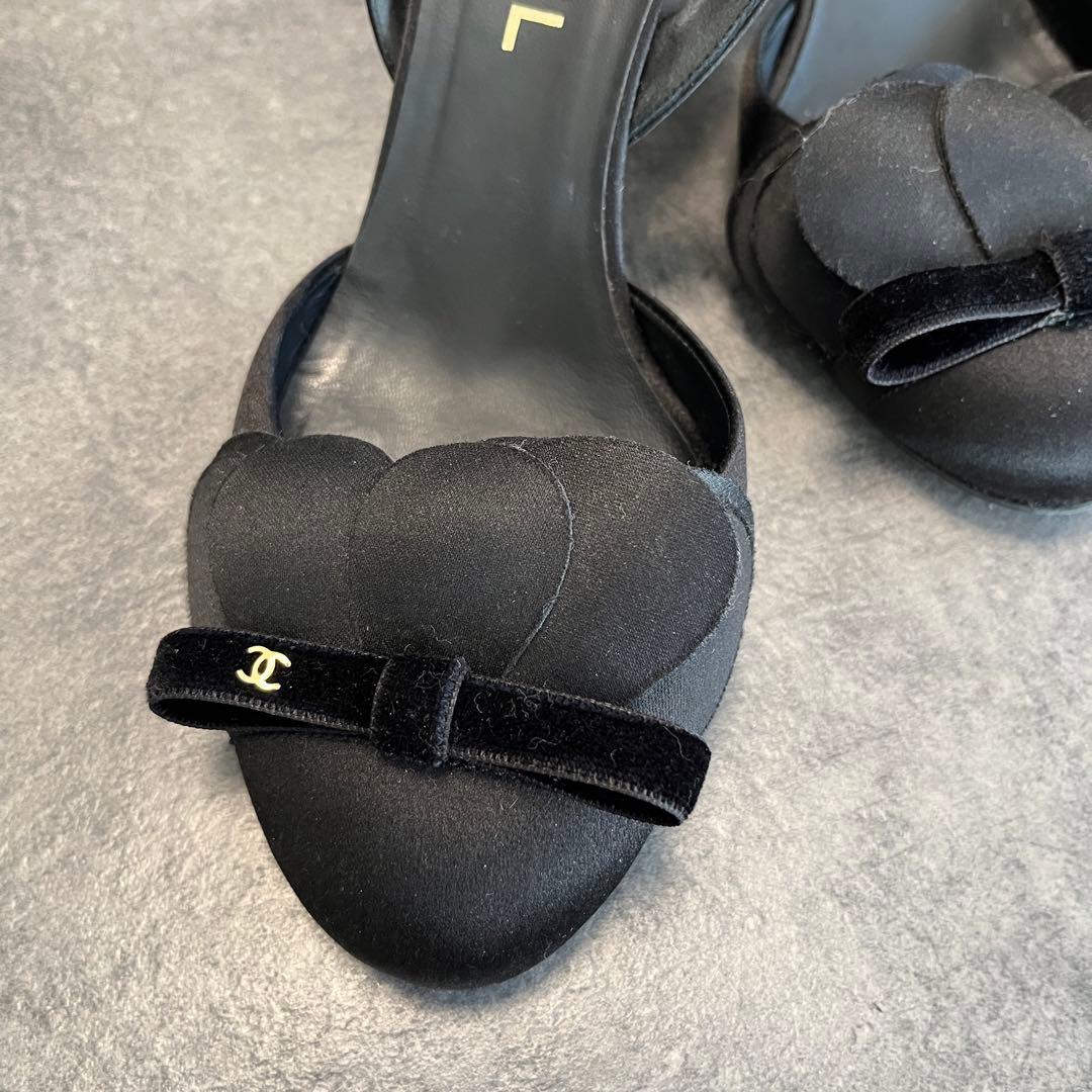 CHANEL シャネル　ブラック サテン サンダル　パンプス　37