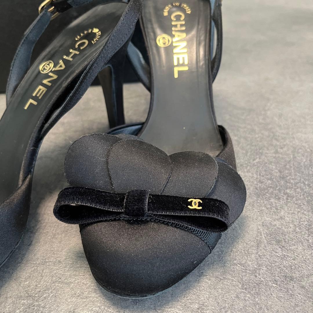 CHANEL シャネル　ブラック サテン サンダル　パンプス　37