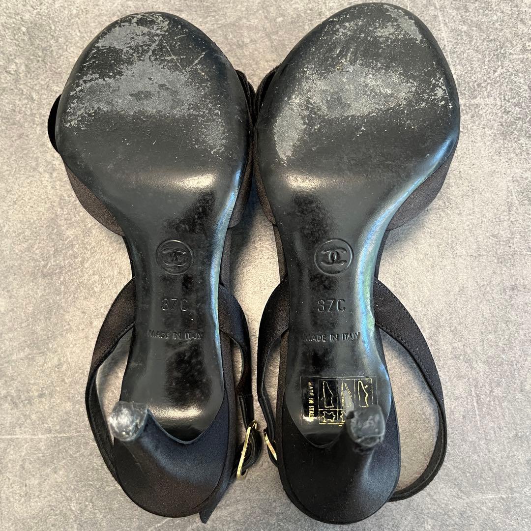 CHANEL シャネル　ブラック サテン サンダル　パンプス　37