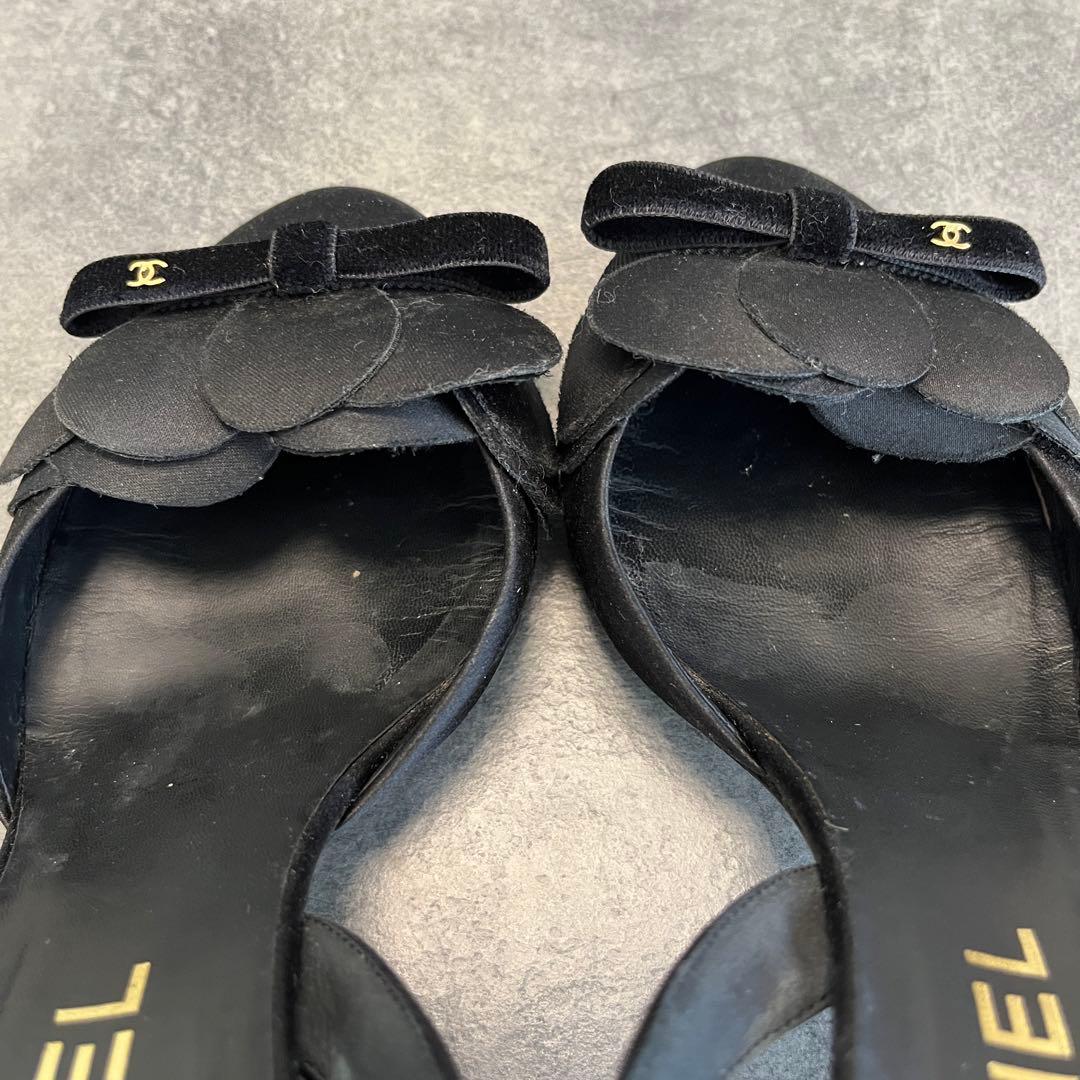 CHANEL シャネル　ブラック サテン サンダル　パンプス　37