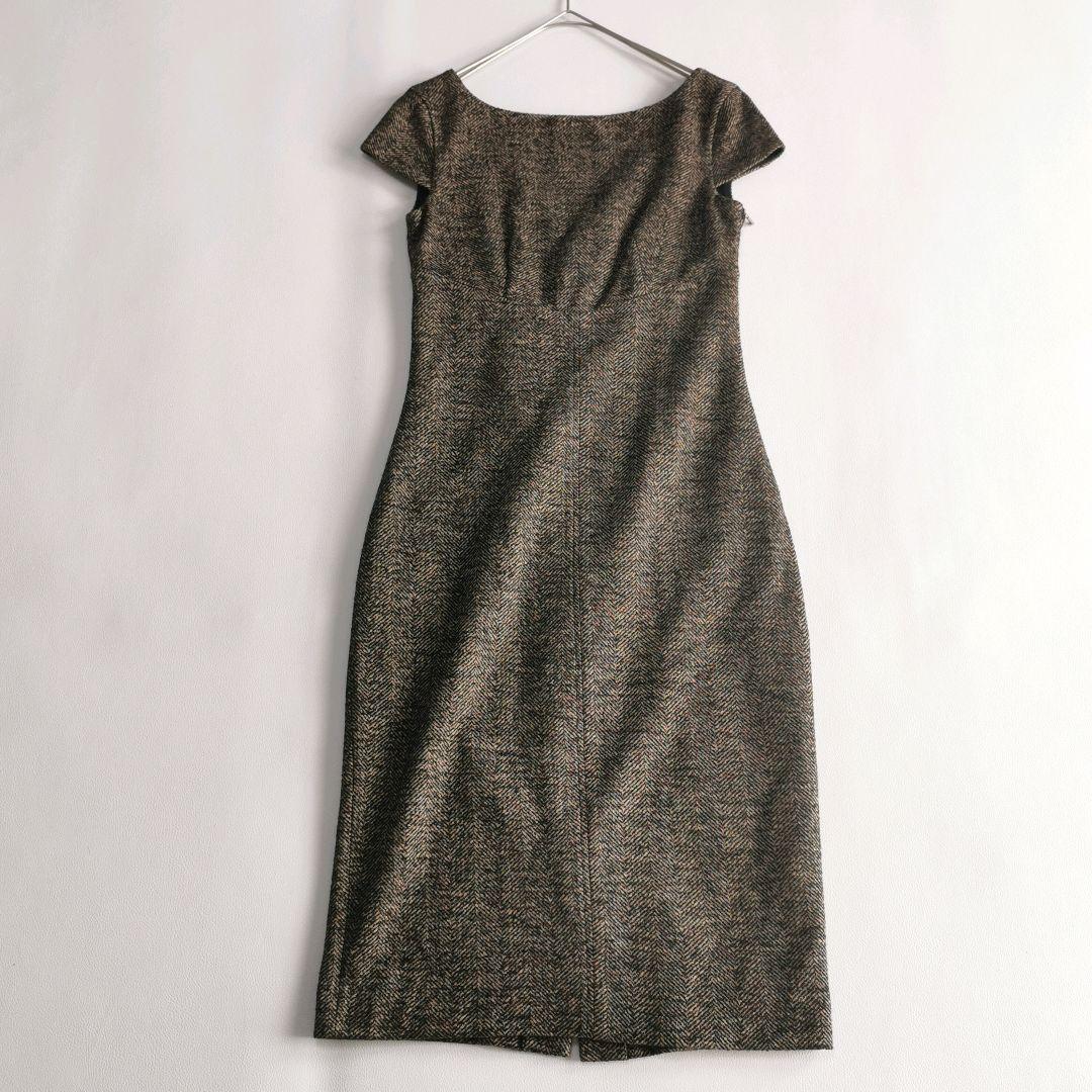 高級白タグ【美品✨】マックスマーラ　ツイードワンピース ヘリンボーン L