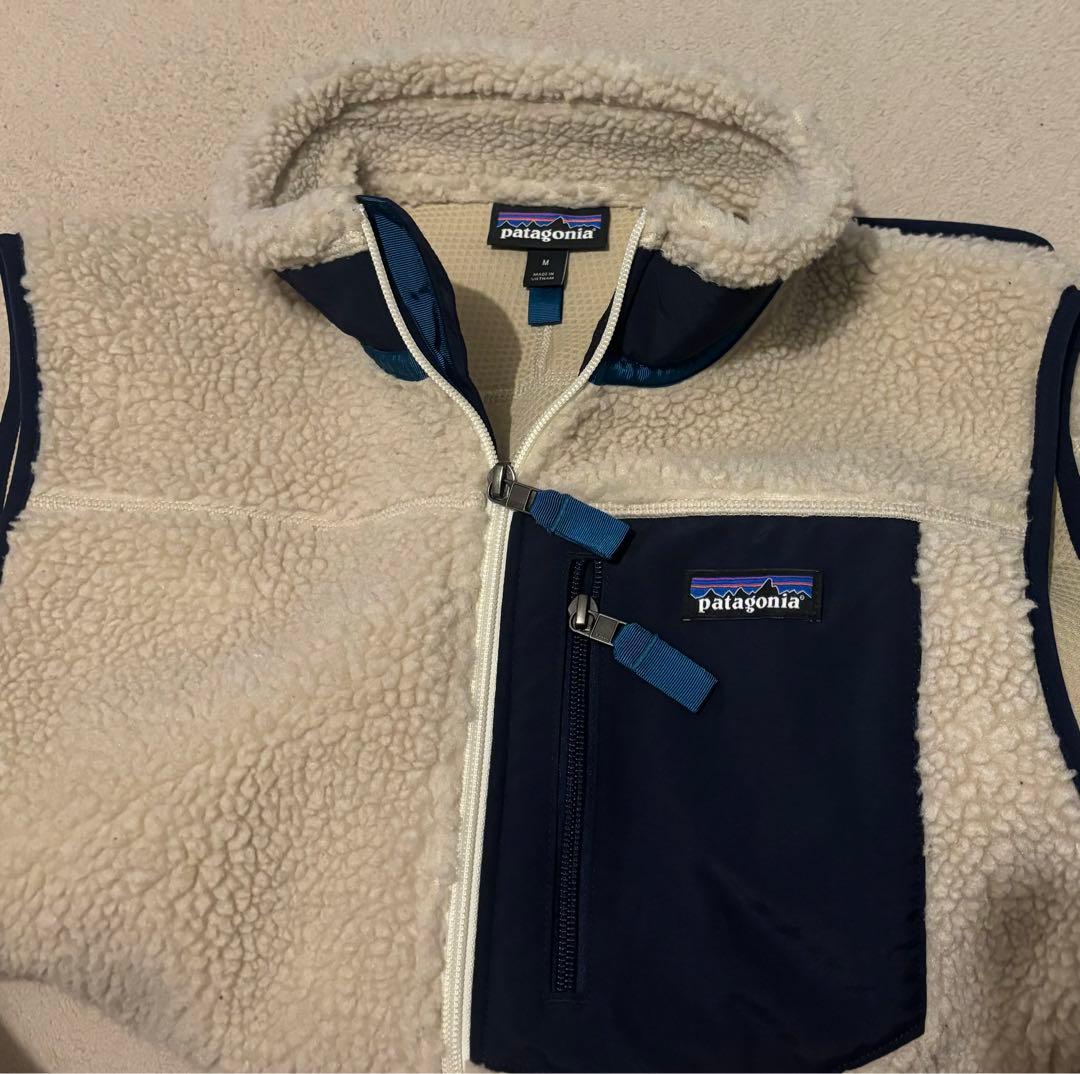patagonia フリースベスト Mサイズ アイボリー/ネイビー