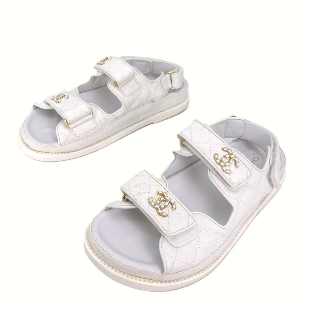 本物良品■シャネル■ココマーク マトラッセ キャビアスキン サンダル 37C