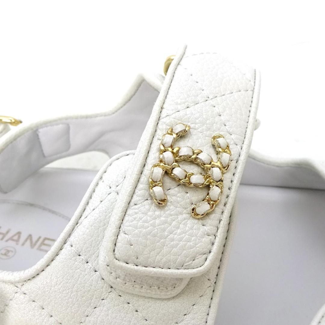 本物良品■シャネル■ココマーク マトラッセ キャビアスキン サンダル 37C