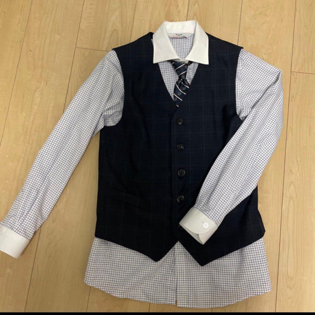 ネイビー チェック柄 スーツ ベスト付き　170 卒業式
