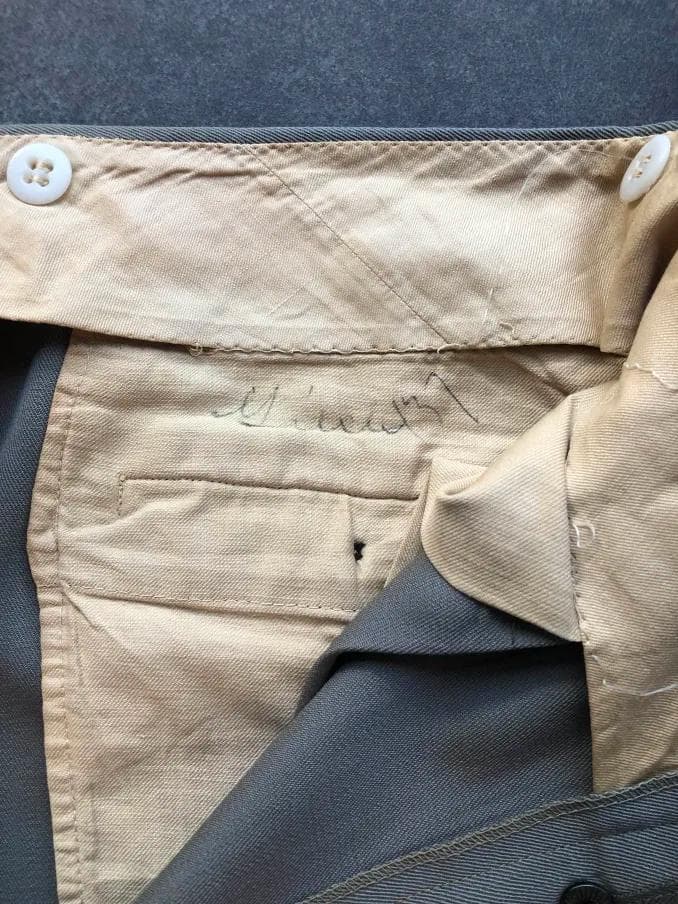 40s 50s ベージュ×カーキ×グレー ウールレーヨン混紡 ギャバスラックス