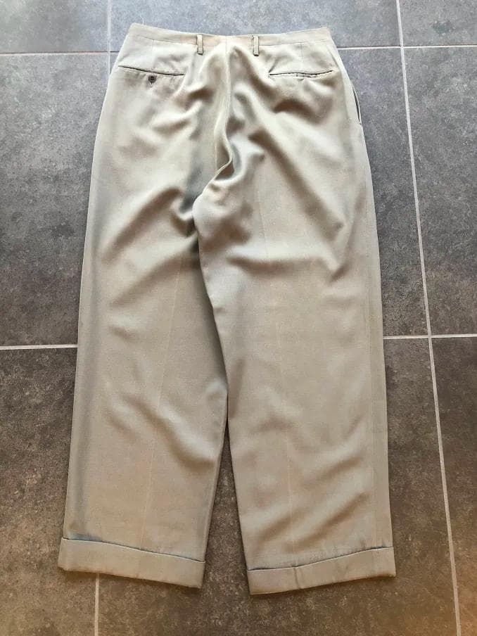 40s 50s ベージュ×カーキ×グレー ウールレーヨン混紡 ギャバスラックス