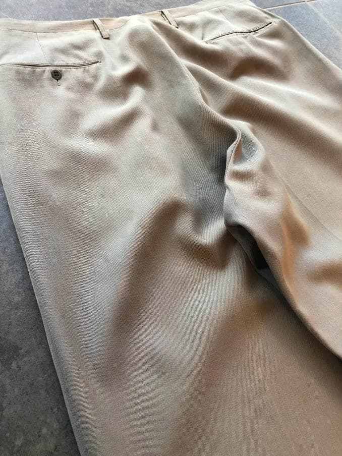 40s 50s ベージュ×カーキ×グレー ウールレーヨン混紡 ギャバスラックス