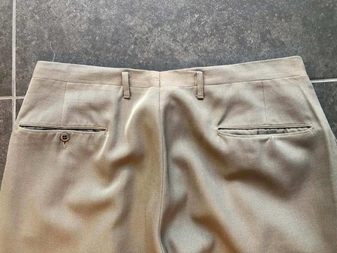 40s 50s ベージュ×カーキ×グレー ウールレーヨン混紡 ギャバスラックス