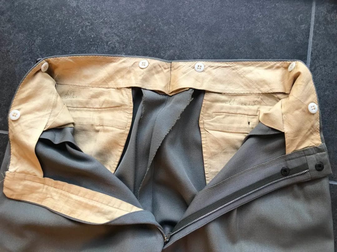 40s 50s ベージュ×カーキ×グレー ウールレーヨン混紡 ギャバスラックス