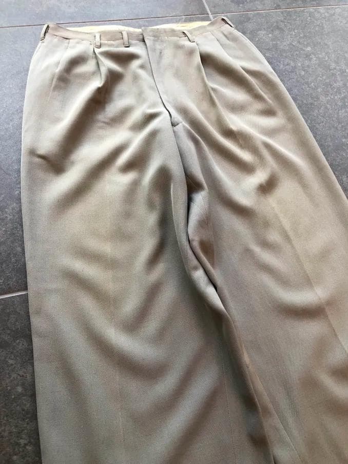 40s 50s ベージュ×カーキ×グレー ウールレーヨン混紡 ギャバスラックス