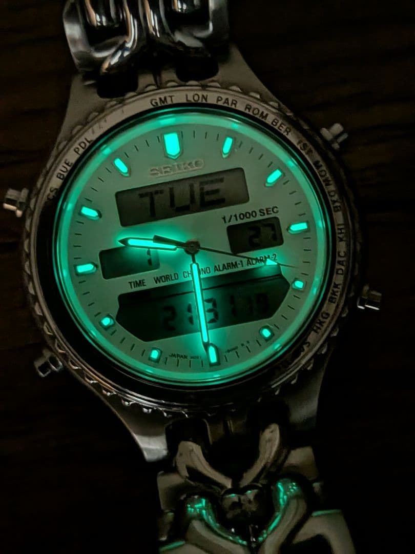 ケース付　SEIKO デジアナGMTワールドタイム H021-8050 クォーツ