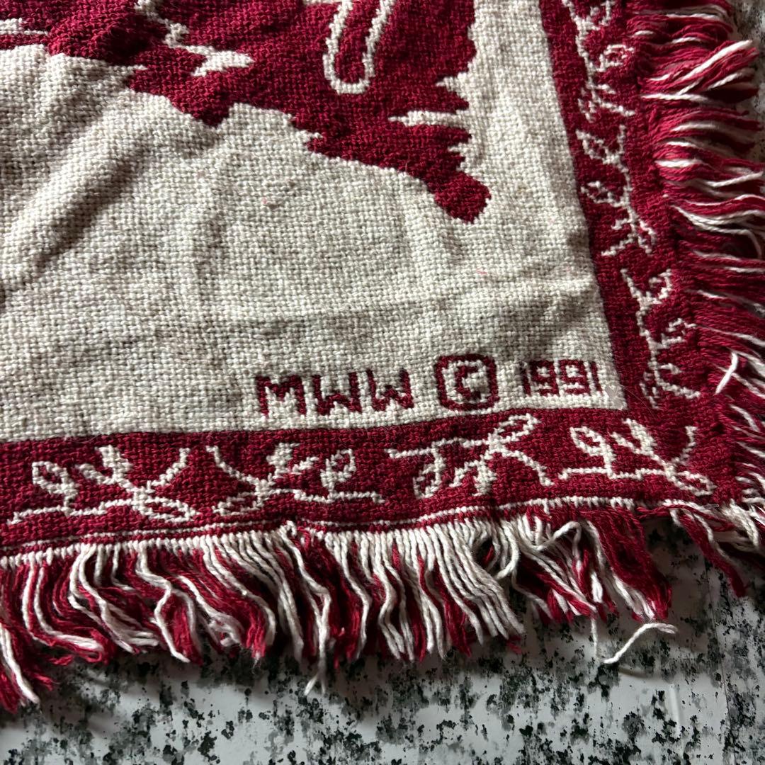 【90sオールド】ヴィンテージ　フリンジ付きラグ　カーペット　©️1991