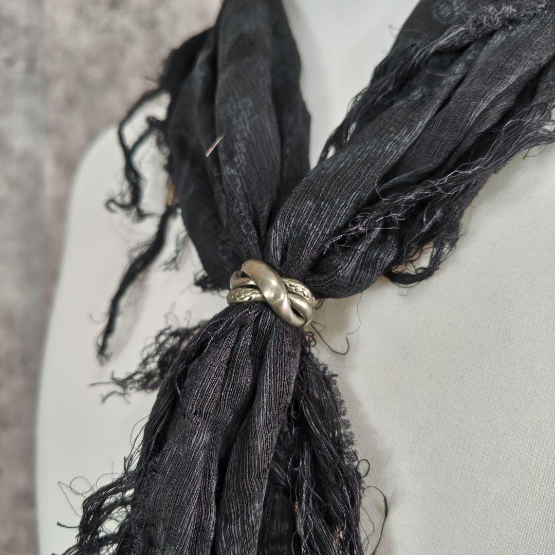 14th Addictionフリンジ スカーフ ストール 蛇スネークリング付き黒