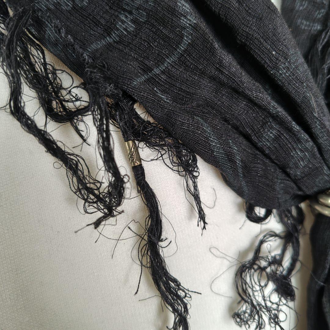 14th Addictionフリンジ スカーフ ストール 蛇スネークリング付き黒