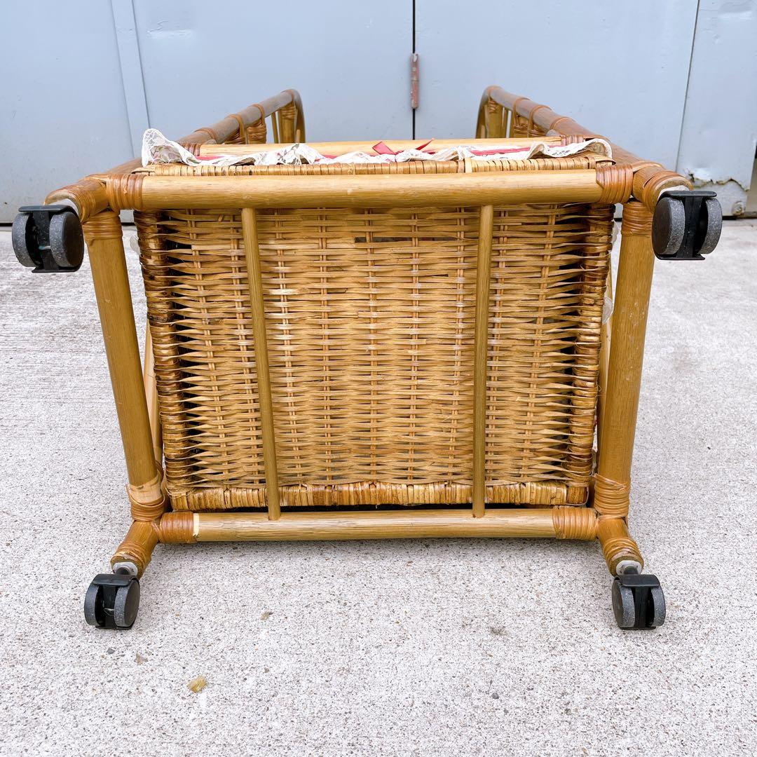 昭和レトロ アーチ型 ラタンハンガーラック 籐家具 古道具 古家具 キャスター付