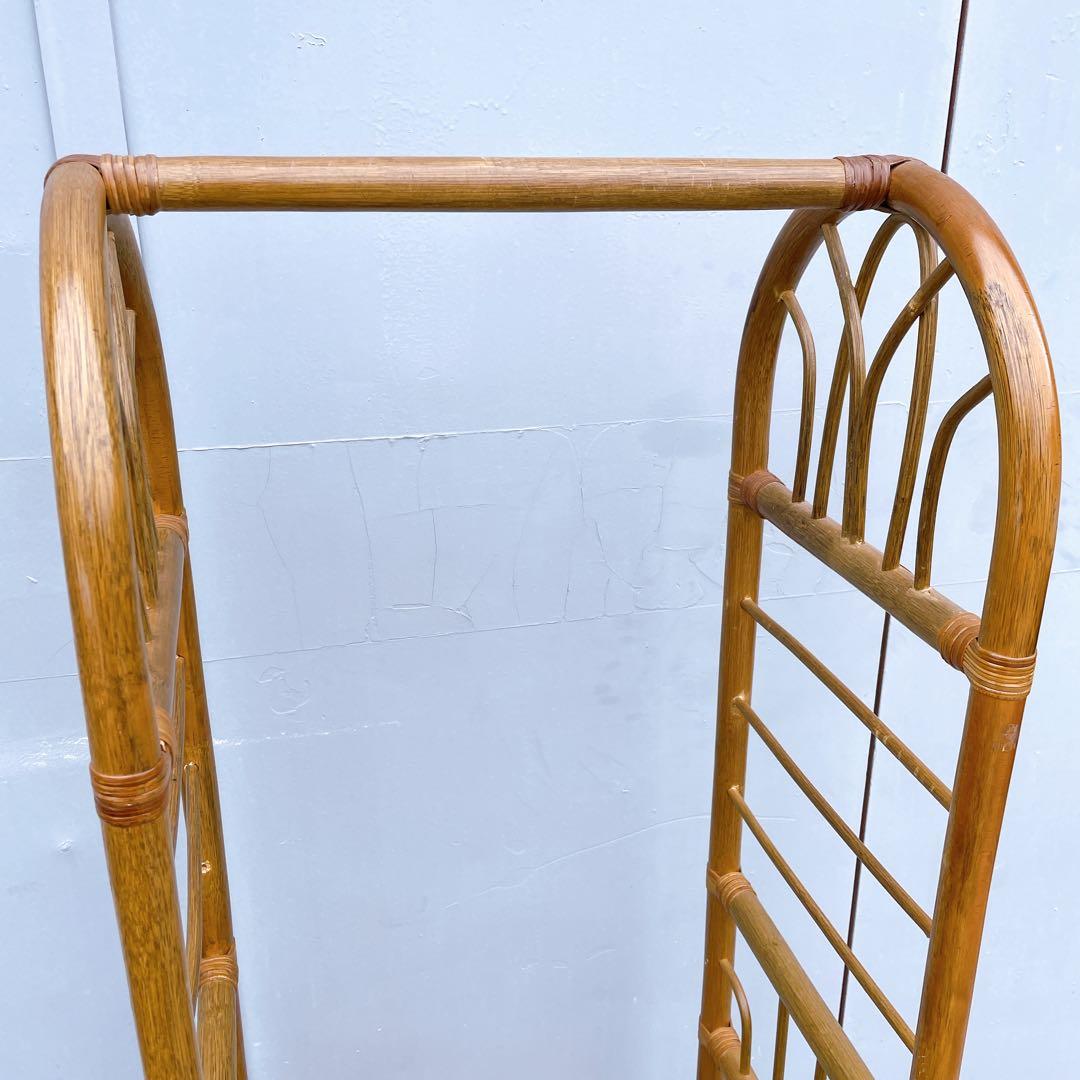 昭和レトロ アーチ型 ラタンハンガーラック 籐家具 古道具 古家具 キャスター付