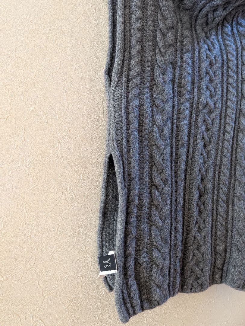 Y's ヨウジヤマモト ハイネック ウール アランニットベスト 日本製 グレー