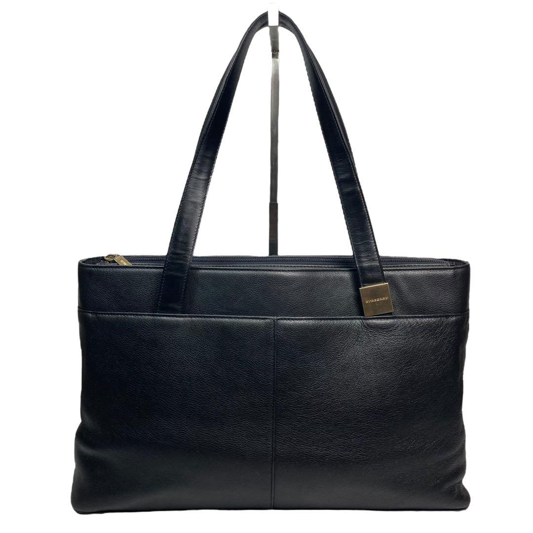 バーバリー　トートバッグ　レザー　ビジネス　肩掛け　A4　ブラック　ノバチェック