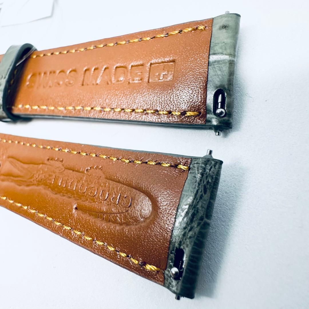 3064#20mm-18mmダークアッシュ★本物クロコダイルベルト★スイス製