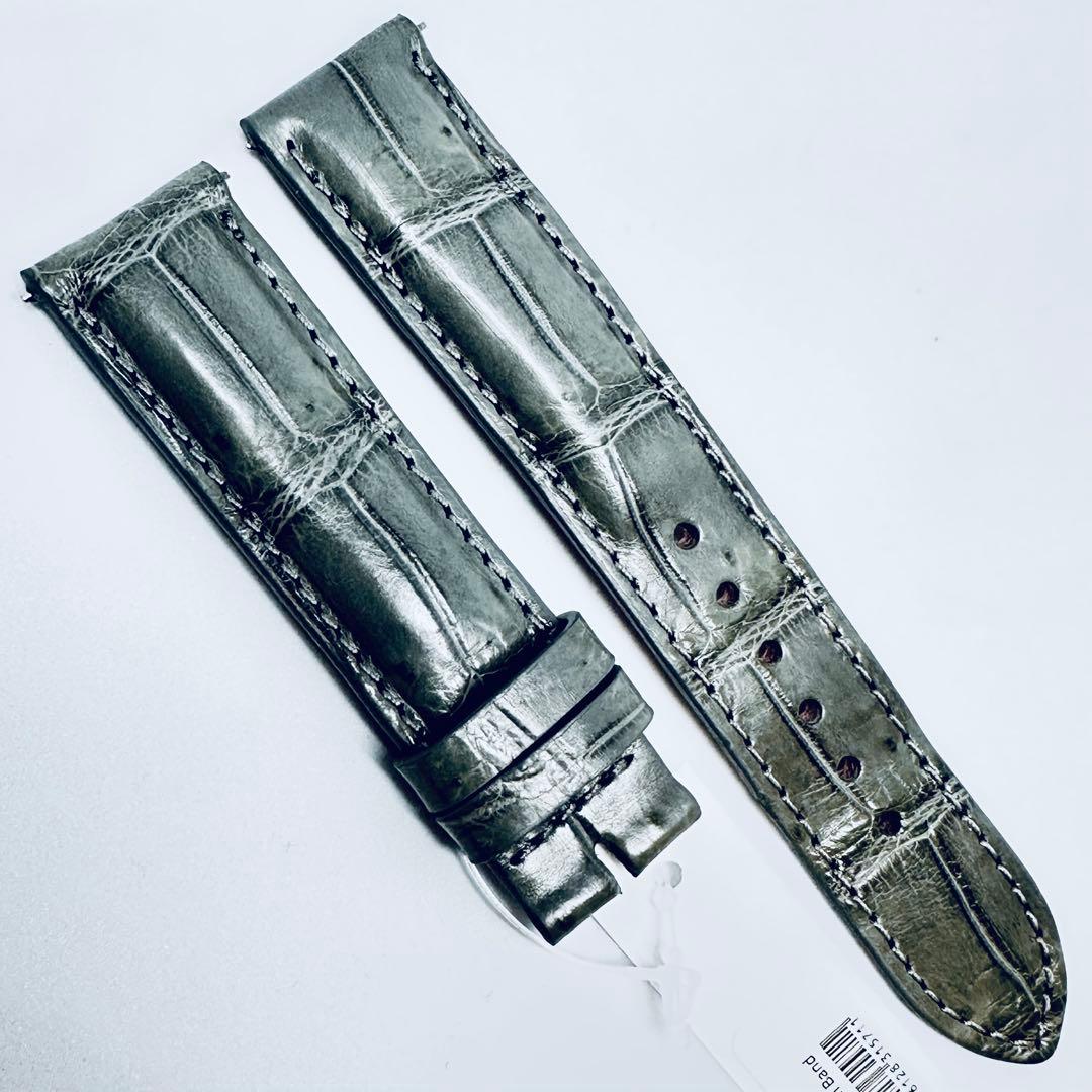 3064#20mm-18mmダークアッシュ★本物クロコダイルベルト★スイス製