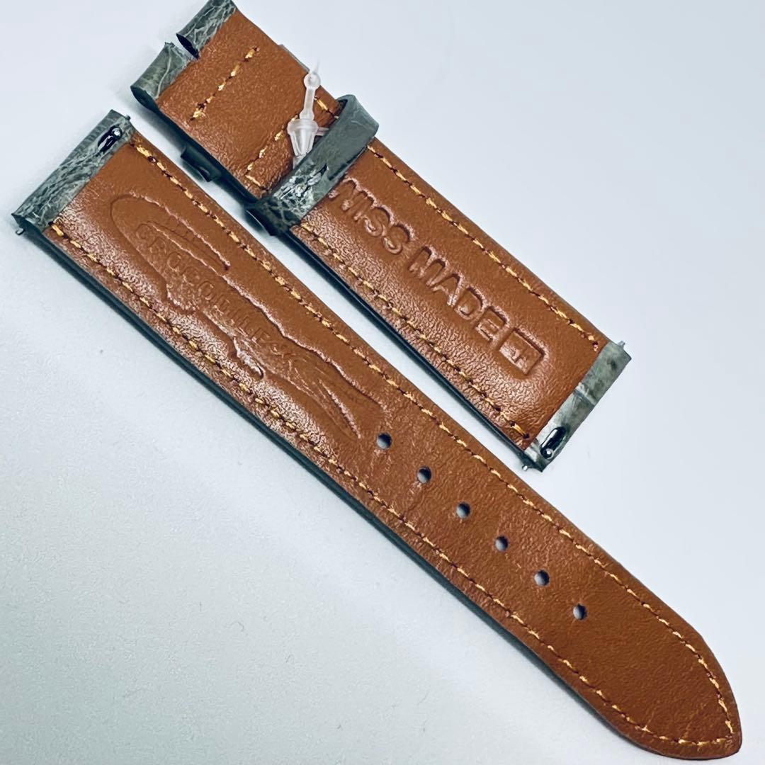 3064#20mm-18mmダークアッシュ★本物クロコダイルベルト★スイス製