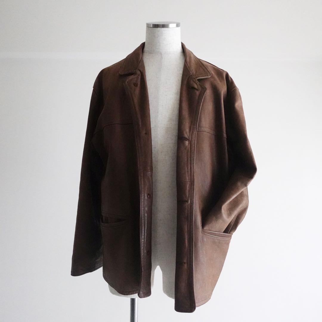 【フランス製】1990s ARTURO Paris ブラウンレザー　カーコート