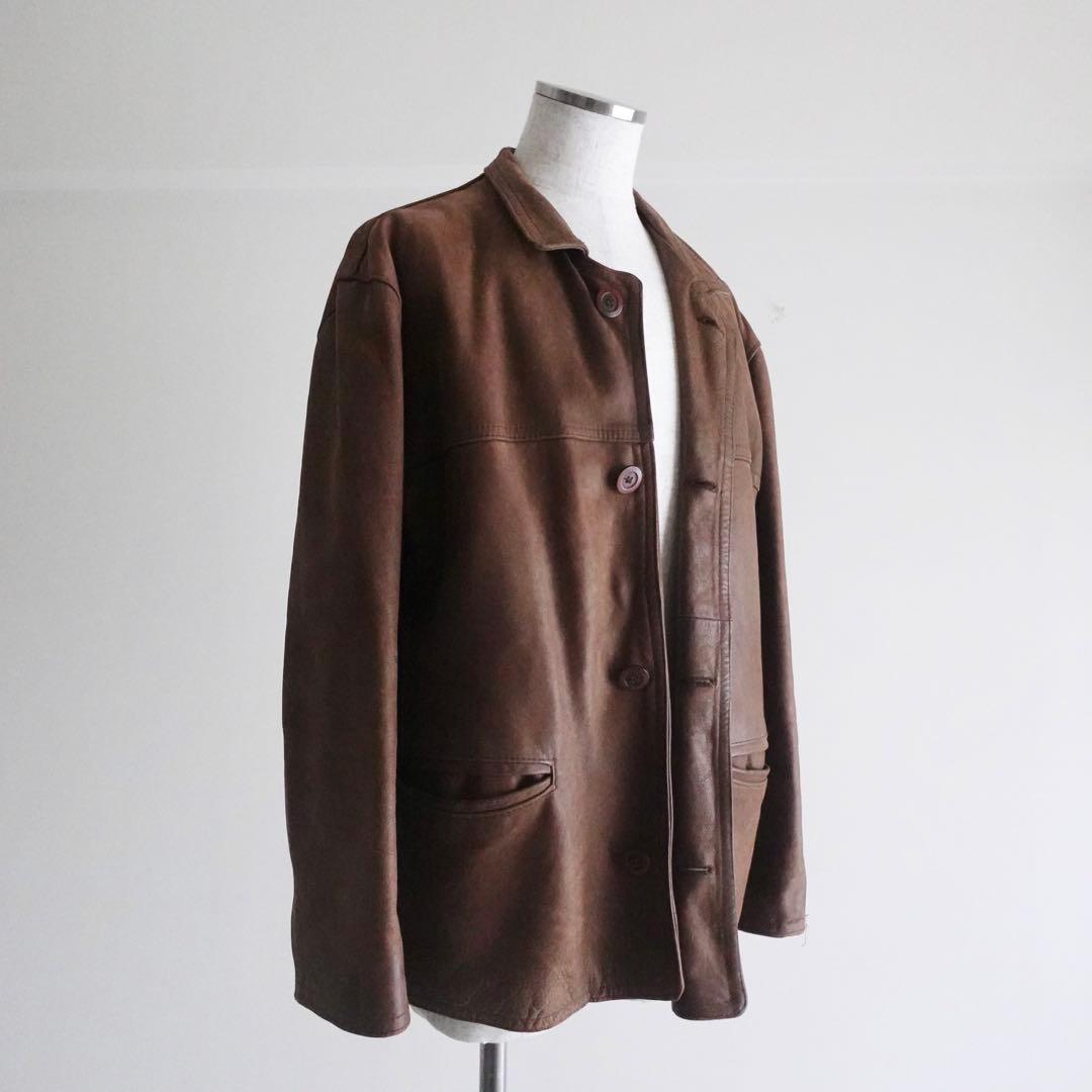 【フランス製】1990s ARTURO Paris ブラウンレザー　カーコート