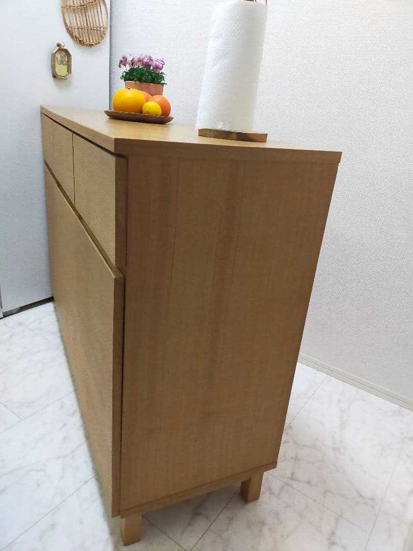 【お値下】無印 タモ材 キャビネット 脚付き