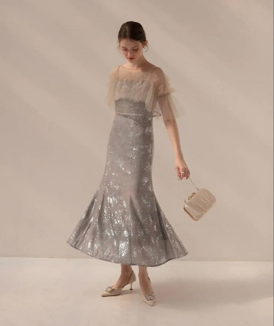 Leja チュールフリルボレロペイントマーメイドワンピースドレス(新品タグ付き）