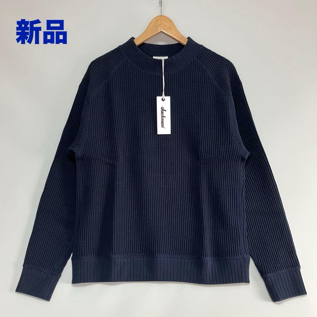 新品 Jackman ワッフルミッドネック ダークネイビー XL JM7200